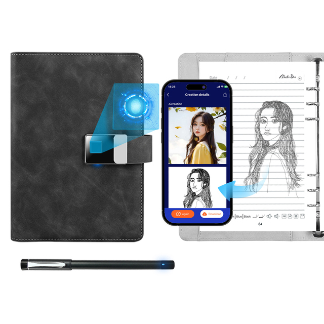 AI Smart Office Notebook Fingerprint Lock Privacy Protection Leather Spiral Paper Replaceable Smart Notebook With Smart Pen