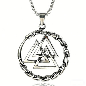 Yunnique – pendentif triangulaire Viking en acier inoxydable, design géométrique, collier pour hommes, style rétro Punk, bijoux à breloque Dragon creux - Product Image 1