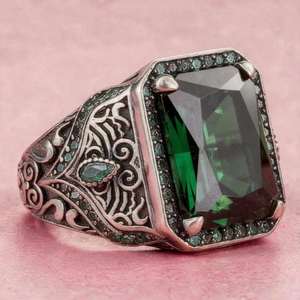 Retro Ethnischer Europäisch-Amerikanischer Stil Set mit Rot Grün Blau Diamant Herren Breiter Fingerring für Männer - Product Image 5