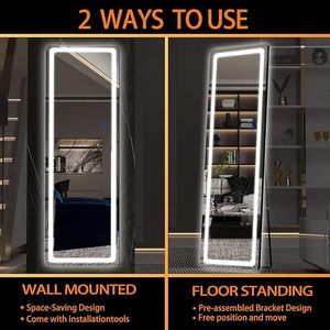 Hiện đại đầy đủ chiều dài thông minh <span class=keywords><strong>Led</strong></span> sàn Gương đứng miễn phí treo tường với thắp sáng 3 chế độ màu kính thiết kế gương - Product Image 4