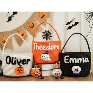 Cesta <span class=keywords><strong>de</strong></span> Almacenamiento Portátil <span class=keywords><strong>de</strong></span> Cuerda <span class=keywords><strong>de</strong></span> Algodón Naranja con Asa, Cesto <span class=keywords><strong>de</strong></span> Regalo Ecológico, Bolsa <span class=keywords><strong>de</strong></span> Cuerda para Dulces Infantiles, Bolsa <span class=keywords><strong>de</strong></span> <span class=keywords><strong>Calabaza</strong></span> para Niños - Product Image 4