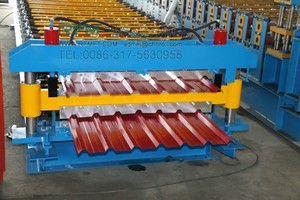 Doppelschichtige Metall-Stahl-Wellblech-Dachziegel-Bodenplatten-Rollformmaschine mit Kernmotor, Getriebe und Lager - Product Image 2