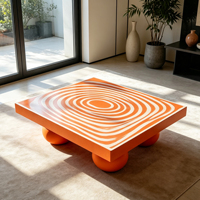 Table basse carrée contemporaine de designer en FRP, motif tourbillon peint à la main, pieds sphériques, pour décoration intérieure de luxe