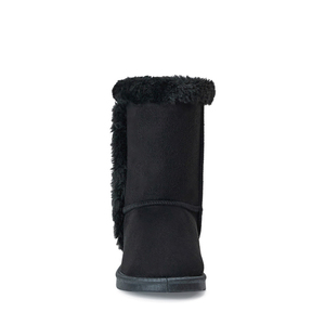 Bottes de neige mi-mollet pour femmes, à enfiler, avec garniture en fausse fourrure, doublure chaude en peluche, noires, décontractées, pour l'hiver, usage quotidien, extérieur - Product Image 2