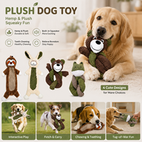 Jouet à mâcher interactif pour chien en peluche lapin en tissu chanvre, couineur, durable, pour le nettoyage des dents, pour chiens de taille moyenne/grande, blanc/marron, usage intérieur
