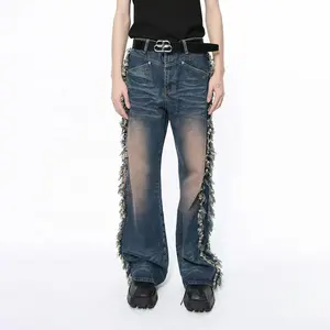 GDTEX jeans de rua com design personalizado para homens, jeans vintage folgado, hip hop