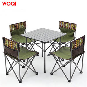 ชุดโต๊ะและเก้าอี้พับได้ Woqi สำหรับตั้งแคมป์ รูปทรงสี่เหลี่ยม พกพาสะดวก สำหรับปิกนิก บาร์บีคิว เฟอร์นิเจอร์กลางแจ้ง สีเขียวมะกอก ผ้า Oxford 4 ที่นั่ง - Product Image 1