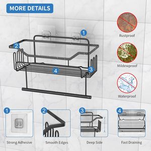 Moderno Organizador de Pared para Baño y Cocina, Adhesivo Sin Taladro, con Toallero y Ganchos, Doble Nivel, Metálico, Resistente al Óxido, para Artículos de Aseo - Product Image 4