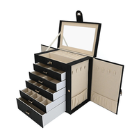 Boîte à bijoux portable en cuir à 6 couches en stock – Solution de rangement multi-niveaux pour boucles d'oreilles, bagues et colliers (pour l'export)