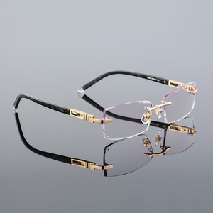 Hợp kim Kim Cương tỉa kính quang học Gradient grey Tint Plano ống kính theo toa thời trang rắn phong cách không có vành khung - Product Image 3