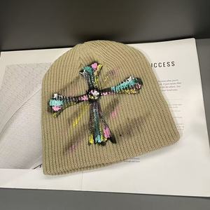 <b>Wool</b> Hat Women Black Cross Knitted Vintage Style Anti Pilling 12 Gg Autumn Winter Face Slimming Shade Cap - Product Image 3