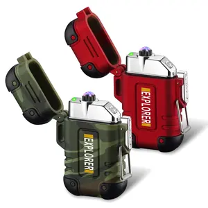 防水充電式電気ライター、デュアルアークプラズマライター、フレームレスセーフUSBライター