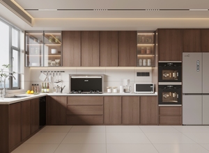 ชุดเฟอร์นิเจอร์ครัวแบบผสมผสานสไตล์ตู้ครัวสีเทาเข้มและสีไม้ธรรมชาติ พร้อมดีไซน์ไฟส่องสว่าง - Product Image 5