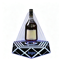 Support d'affichage de bouteille d'alcool en acrylique LED personnalisé, présentoir géométrique pour une seule bouteille avec logo personnalisé pour bar et présentation en magasin