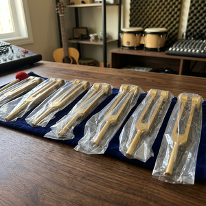 Juego de 8 diapasones de chakra, para sanación, vibración, meditación, terapia de sonido, con peso, color dorado. - Product Image 2