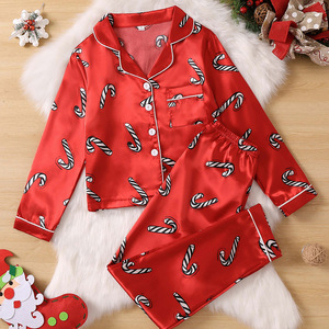 Mais recente família Silk Satin Natal Pjs manga comprida botão frontal família pijama conjuntos - Product Image 2