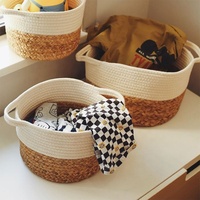 Paille tissé coton tissé poignée panier de rangement vêtements jouet table panier de rangement