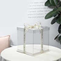 Boîte à gâteau transparente de 10 pouces grande boîte à gâteau transparente 10x10x9 pouces boîte de présentation cadeau transparente pour transporter un cadeau haut avec ruban