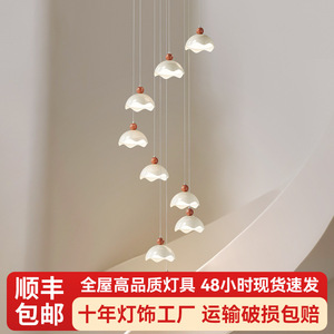 Minimalist Chandelier With Creamy Design Multi Head <b>Led</b> Lights For Mid Rise Duplex Villa Living Room - Product Image 4