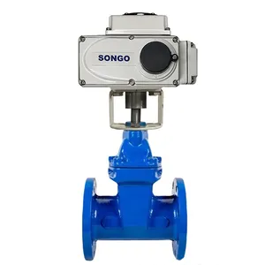 SONGO Gate Valve 8 Inci Baja Nirkarat Flens Ganda Kontrol Aliran Air Digerakkan Listrik Multi Putaran Katup Gerbang Bermotor