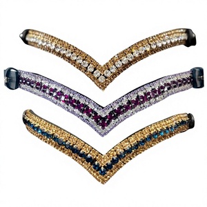 Frontal de Cheval en Cuir Véritable de Luxe, Forme en V, 5 Rangées, Personnalisable, avec Cristaux, pour Équipement Équestre de Qualité Supérieure - Product Image 1