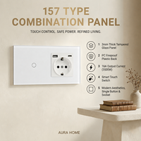 Enchufe de Pared con Carga Rápida PD de 20 W, Panel de Vidrio Tipo 157, Interruptor Táctil con Puerto USB Tipo C, Tomacorriente para el Hogar y la Oficina