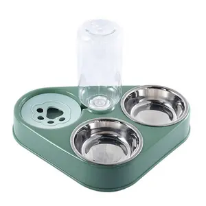 Alimentador automático para gatos e cães 500ml, alimentador com 3 em 1, tigela dupla com fonte de água, suporte elevado para beber, alimentador de prato