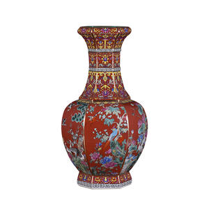 Vase hexagonal en porcelaine antique de l'ère Qing Qianlong, art déco, <span class=keywords><strong>bleu</strong></span> <span class=keywords><strong>et</strong></span> <span class=keywords><strong>or</strong></span>, fleurs <span class=keywords><strong>et</strong></span> oiseaux, émaillé, céramique, écologique, pour la maison - Product Image 3