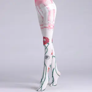 Hot Selling Fashion Ladies Print Rose Flower Customized Size Silk Stockings Pantyhose Women Sexy