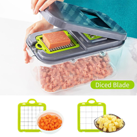 Groothandel 22-in-1 groentehakker, -snijder, -dicer, mandoline, raspset met verwisselbare messen, vergiet, kom, bulk keukenhulp