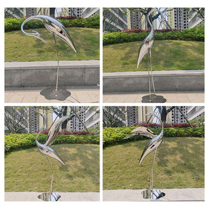 Stainless Steel Mirror Crane Sculpture Modern Outdoor Garden Ornament Animal Shape Landscape Decoration - Product Image 2