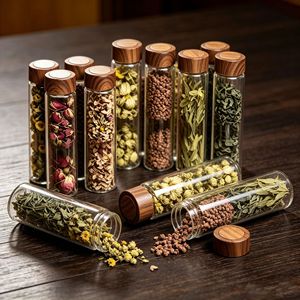 <b>Glass</b> Tea Storage Bottles Cylinder Screw Cap Sealed Portable Display For Herbal Tea Sample <b>Container</b> 4421 - Product Image 1