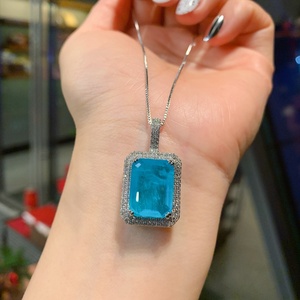 Wholesale Fashionable Jewelry Eco-friendly Copper 12*16/9*12mm Pariba Blue Cubic Zirconia Pendant and <b>Earring</b> <b>Set</b> for Women - Product Image 2