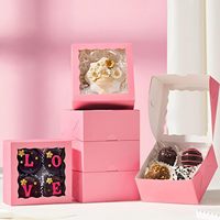Boîtes à pâtisserie roses avec fenêtre transparente, parfaites pour l'emballage de gâteaux aux fraises, de biscuits et de friandises pour mariage, Saint-Valentin, anniversaire