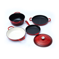 Ensemble de casseroles en fonte émaillée, antiadhésives, design minimaliste, 4 pièces, écologiques, compatibles four
