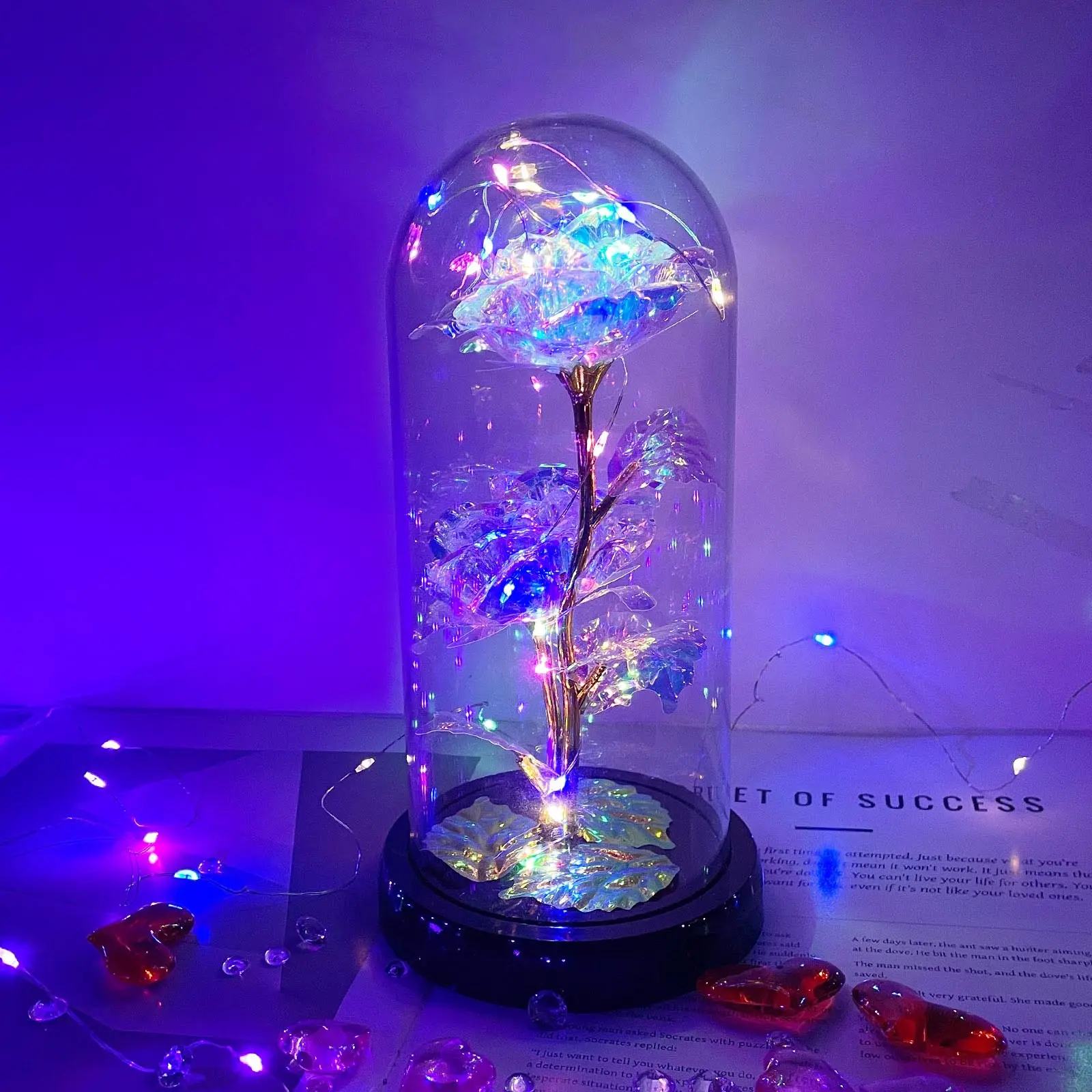 वैलेंटाइन डे ग्लास कवर चमकता है डबल हेडेड फूल रिचार्जेबल उपहार जन्मदिन उपहार