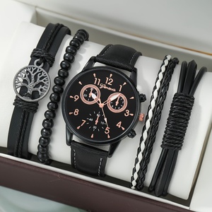 Men's <strong>Fashionable</strong> Business Cool Round Pointer Quartz <strong>Watch</strong> With 4pcs Leather Bracelets - Product Image 1