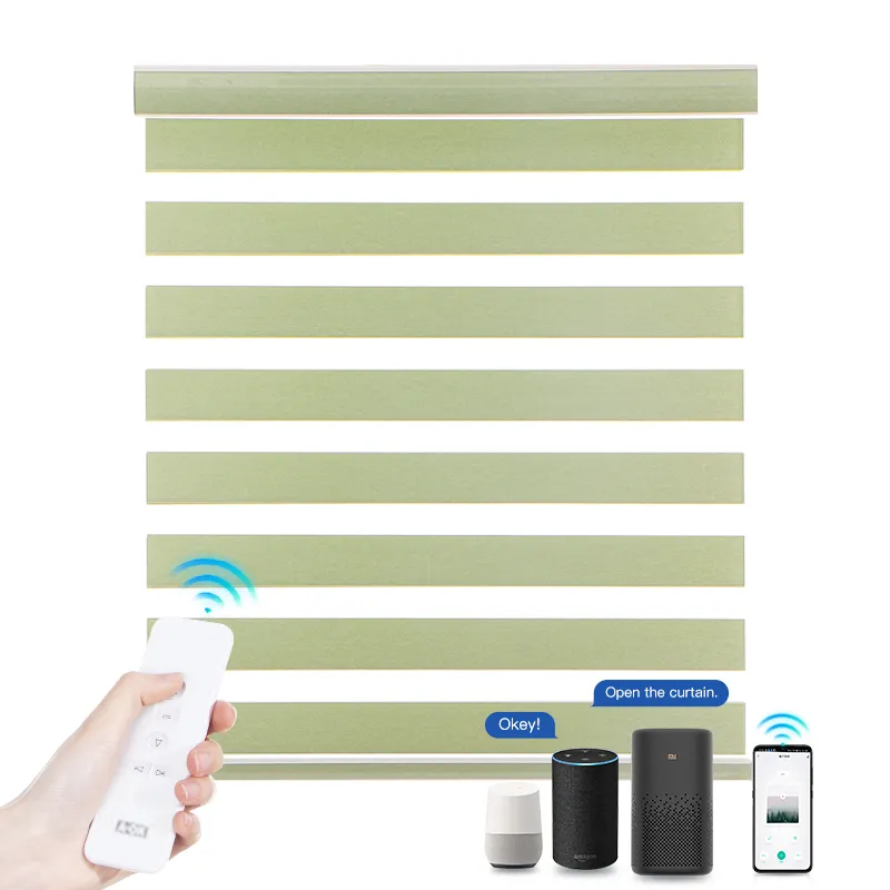 Motorized Zebra Blinds with Remote Control Dual Day Night Sheer Window Blinds Blackout Zebra Blinds