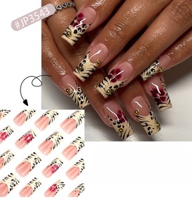 24 <span class=keywords><strong>Uñas</strong></span> Postizas <span class=keywords><strong>Acrílicas</strong></span> Cuadradas <span class=keywords><strong>con</strong></span> Diseño de Leopardo Francés, Purpurina, Pedrería y <span class=keywords><strong>Flores</strong></span> <span class=keywords><strong>Rojas</strong></span>, <span class=keywords><strong>Uñas</strong></span> Artificiales, <span class=keywords><strong>Uñas</strong></span> Falsas 3543 - Product Image 6