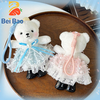 Porte-clés en peluche ours classique premium de 4 pouces avec dentelle, mini animal en peluche pour machine à griffes