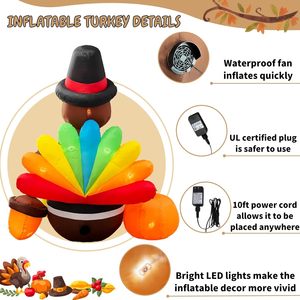 Pavo Inflable de 6 Pies para Acción de Gracias con Sombrero de Peregrino y Luz LED para Decoración de Jardín Exterior en la Fiesta de Otoño - Product Image 4