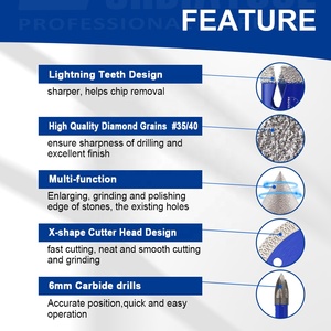 Juego de Brocas de Núcleo de Diamante Soldadas al Vacío de 5/8''-11 Hojas de Sierra <span class=keywords><strong>Coronas</strong></span> de Diamante <span class=keywords><strong>para</strong></span> Granito Mármol Piedra y Porcelanato - Product Image 5