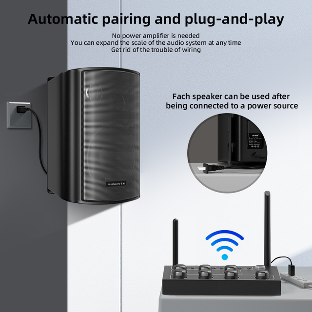 Wall Mounted Wireless for 50W Mono Hi-Res Audio 6.5 Inch Commercial Speaker System for Restaurants Gyms Classrooms