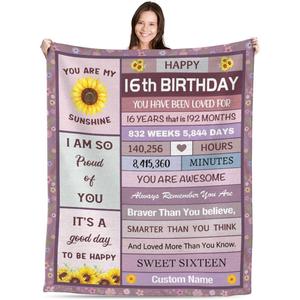 Couverture en flanelle avec citations sur le 16e anniversaire, légère et respirante pour la chaleur hivernale, impression personnalisée - Product Image 2