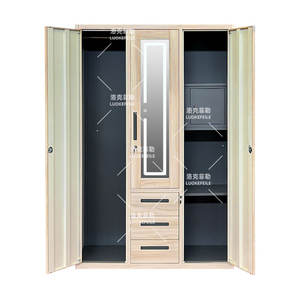 <span class=keywords><strong>Armoire</strong></span> 3 portes battantes en verre avec miroir éclairé, impression personnalisée, structure en acier, finition grain de bois, conception KD, rangement pour chambre à coucher - Product Image 2