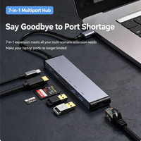 Hub USB-C 7-en-1 4K pour Ethernet RJ45, charge rapide PD, lecteur de cartes SD/TF, USB 3.0, en alliage d'aluminium pour MacBook, en stock
