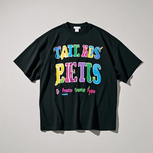 Luckpanther logotipo personalizado negro pesado 100% algodón marca de moda camisetas gráficas para hombres - Product Image 2