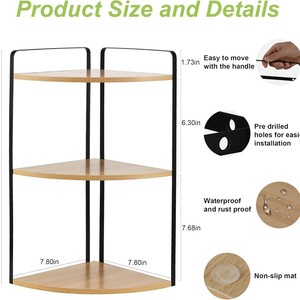 Wooden <b>Corner</b> <b>Shelf</b> 3 Tier With Metal Frame For Kitchen Storage Countertop Organizer Modern Minimalist Design - Product Image 5