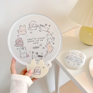 Cartoon <b>Anime</b> PP Folding Fan with Round Flower and Animal Pattern Home Decoration with <b>Keychain</b> Model and Storage Bag - Product Image 4