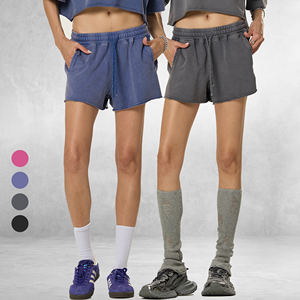 Distressed Women's Cotton <b>Shorts</b> 300GSM Heavyweight, Summer Drawstring Hot Pants - Product Image 2